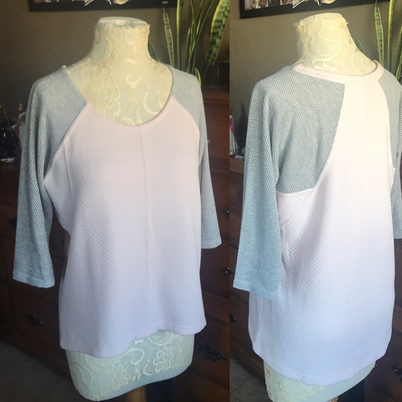 Kenar Tops - Kenar Pink and Grey Quilted Baseball Tee